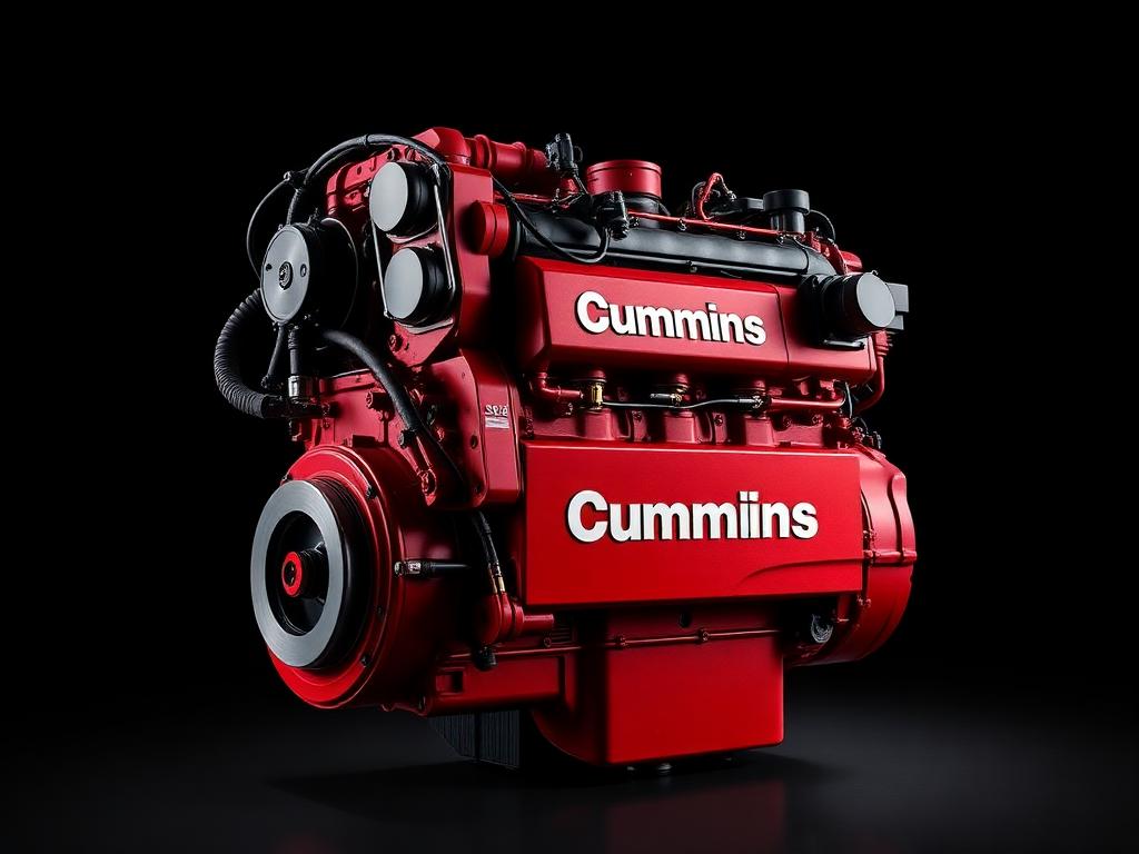 Motor Cummins vermelho em fundo escuro